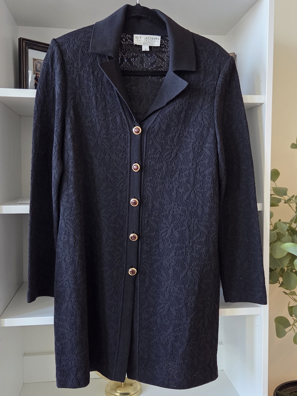 St. John Black Lace Knit Button Front Jacket